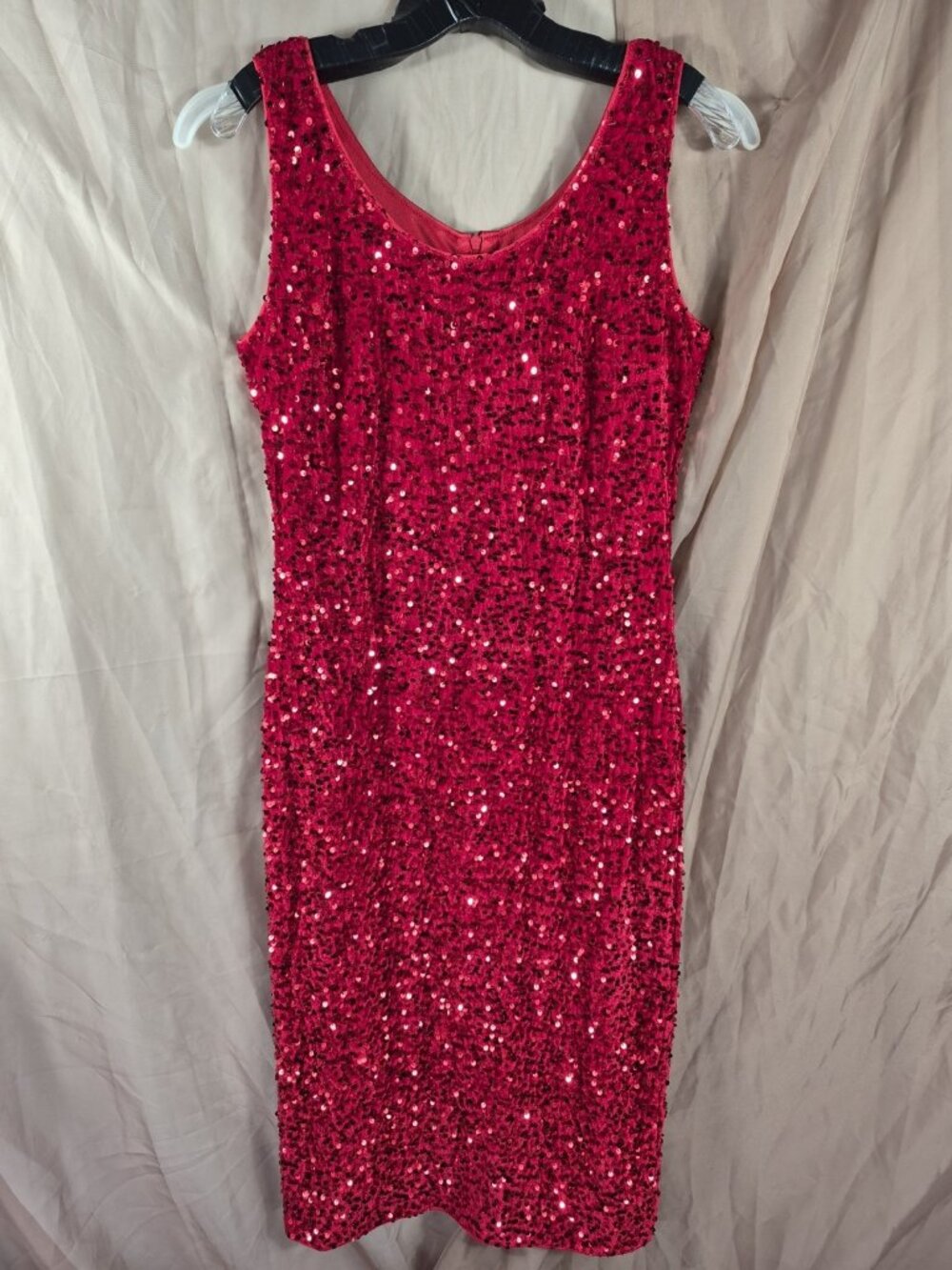 Unknown Source Women's Red Sequins Shimmering Disco Ball Cocktail Dress Size L